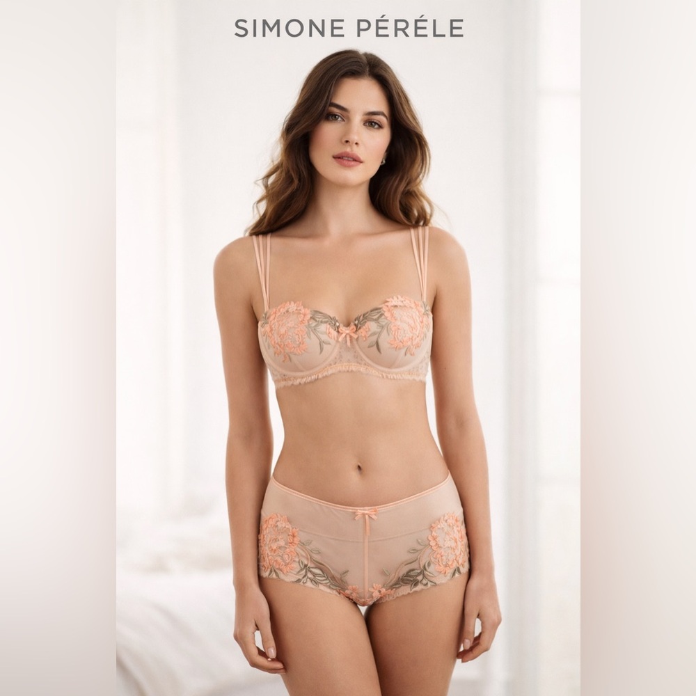 Simone Pérèle Délice Embroidered Balconette Bra & Shorty Set – Nude Peach